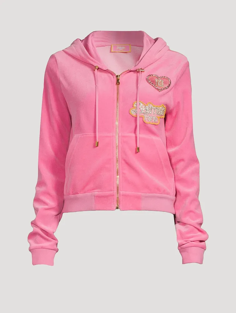 Pink velvet zip sale up hoodie