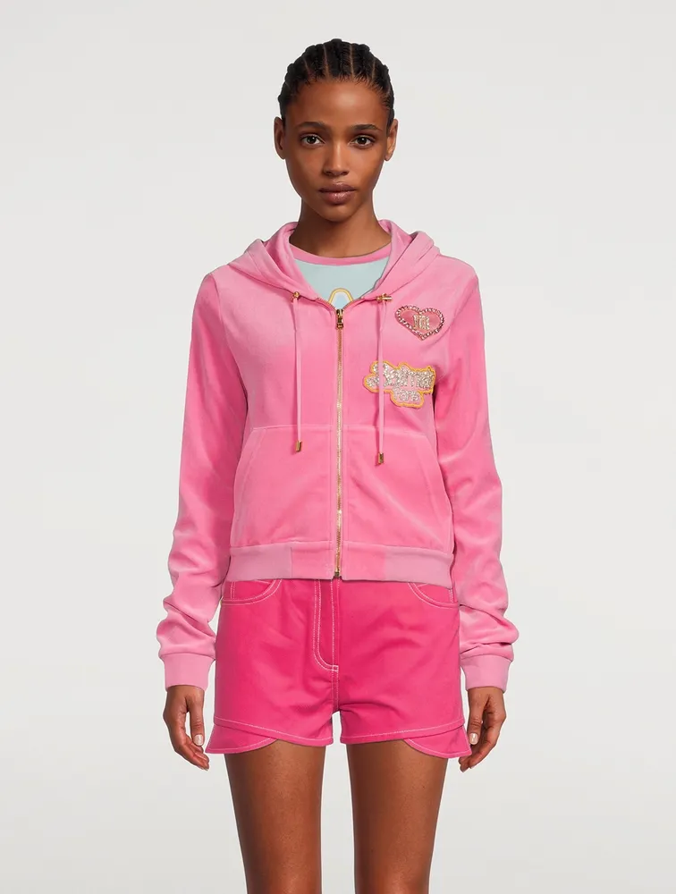 Pink velvet hoodie sales