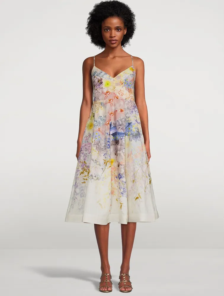 【Zimmermann】ピクニックコーラル バードプリント ミディドレス ZIMMERMANN Rhythmic Picnic Midi Dress Floral Print
