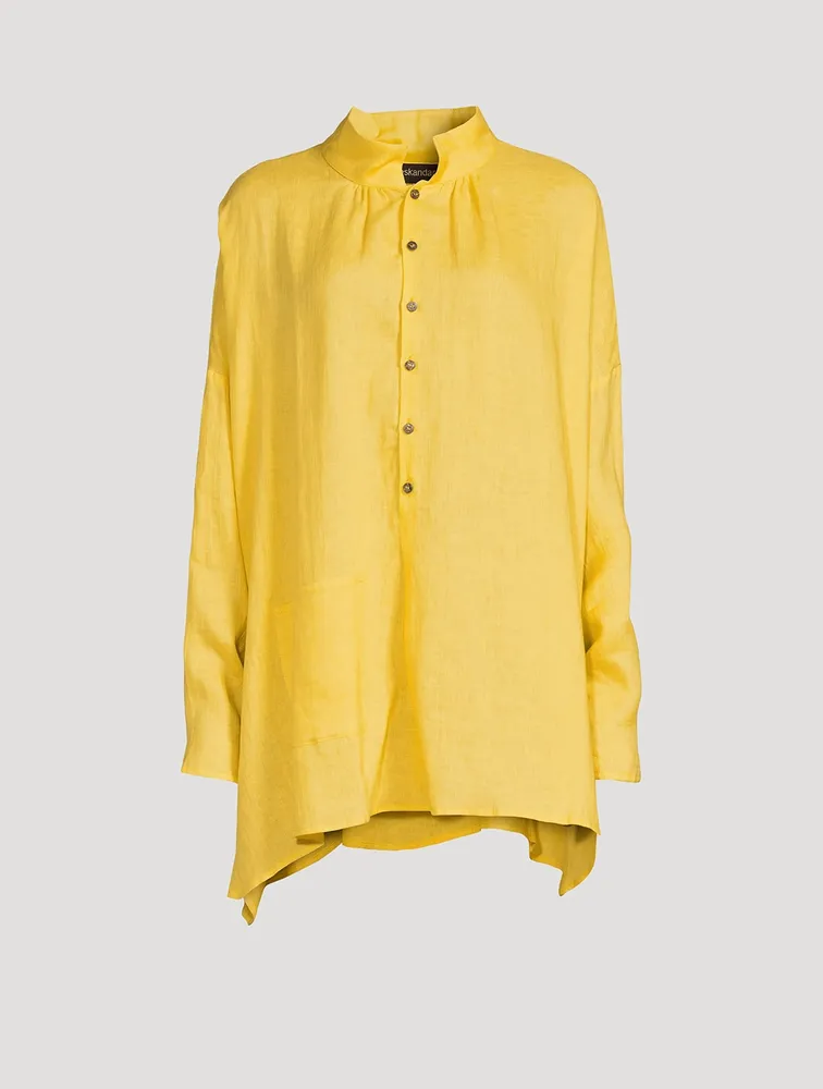 ESKANDAR Smock-Neck A-Line Linen Shirt | Square One