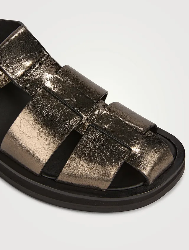 THE ROW Fisherman Metallic Leather Sandals Square One