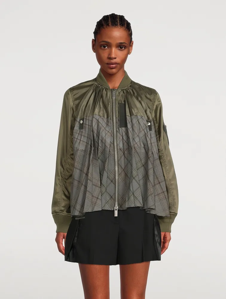 SACAI Glen Check Mix Blouson Bomber Jacket | Yorkdale Mall