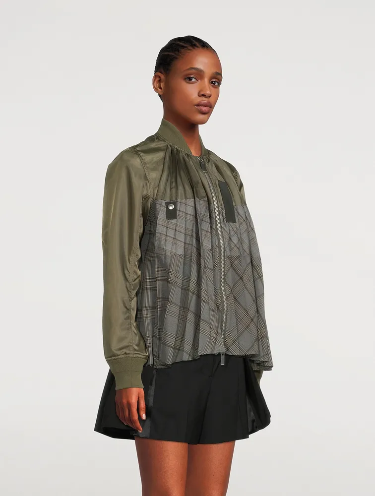 SACAI Glen Check Mix Blouson Bomber Jacket | Yorkdale Mall