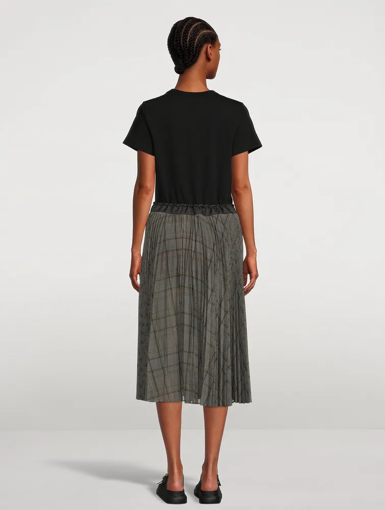 SACAI Glen Check Mix T-Shirt Dress | Square One