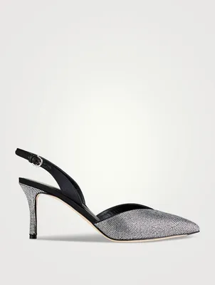 VERSACE Safety Pin Crystal-Embellished Slingback Pumps
