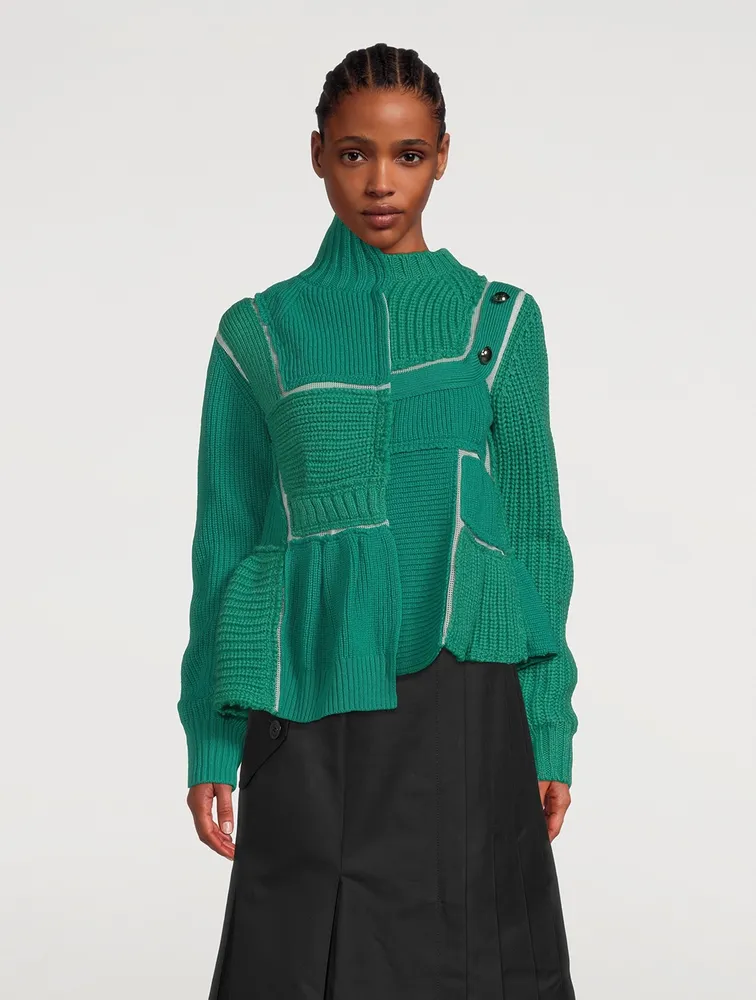 SACAI Wool Asymmetric Patchwork Sweater | Square One