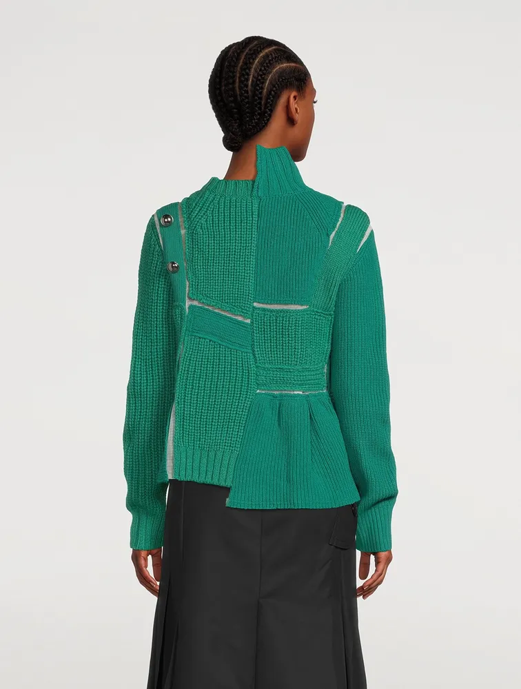 SACAI Wool Asymmetric Patchwork Sweater | Square One