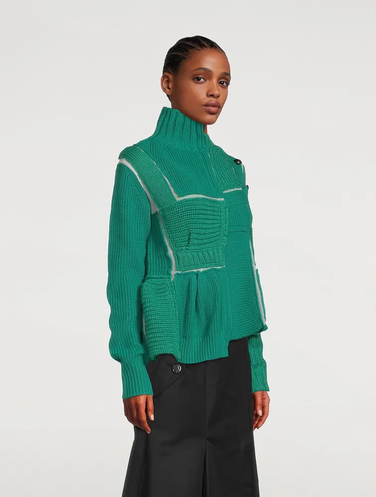 SACAI Wool Asymmetric Patchwork Sweater | Square One