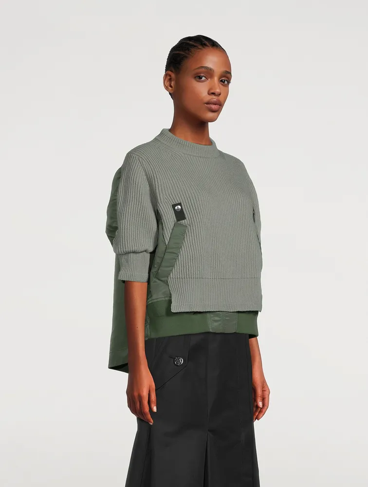 SACAI Nylon Twill Mix Knit Sweater | Square One