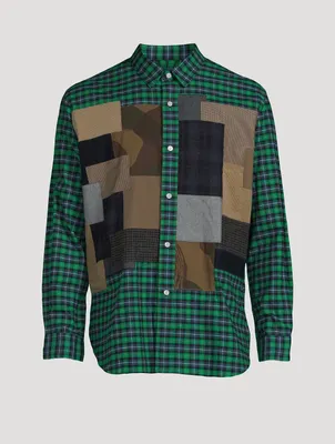 BURBERRY Patchwork Check Stretch Cotton Short-Sleeve Shirt