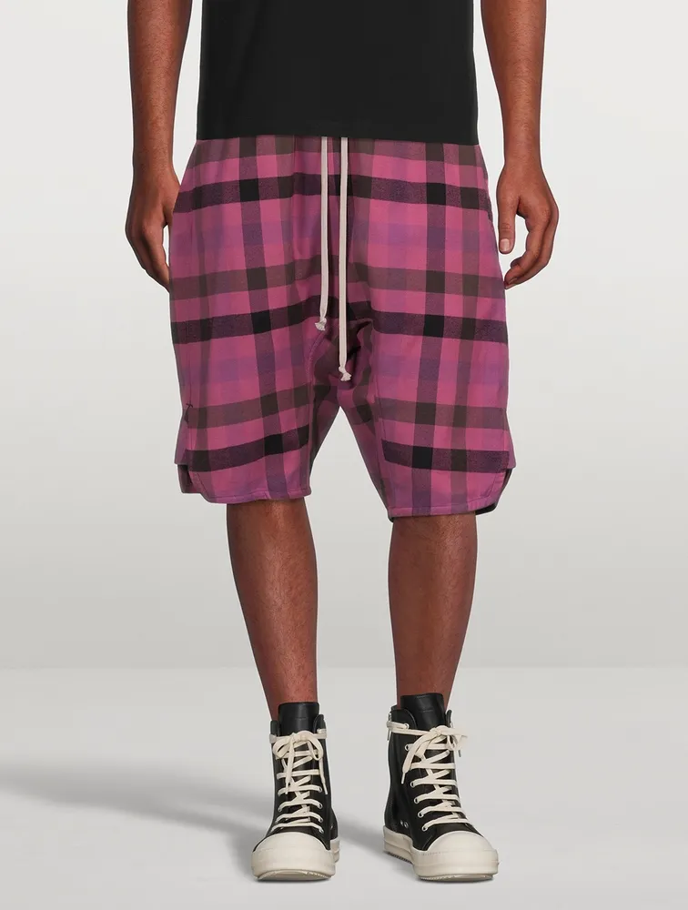 RICK OWENS Basket Swinger Shorts In Plaid Print | Yorkdale Mall