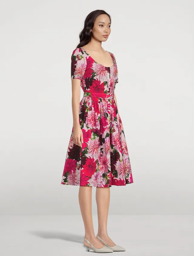 OSCAR DE LA RENTA Belted Poplin Dress Dahlia Print