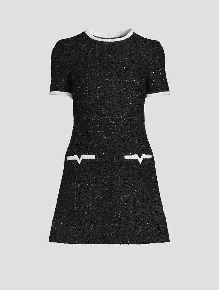 VALENTINO Embroidered Glaze Tweed Short-Sleeve Mini Dress