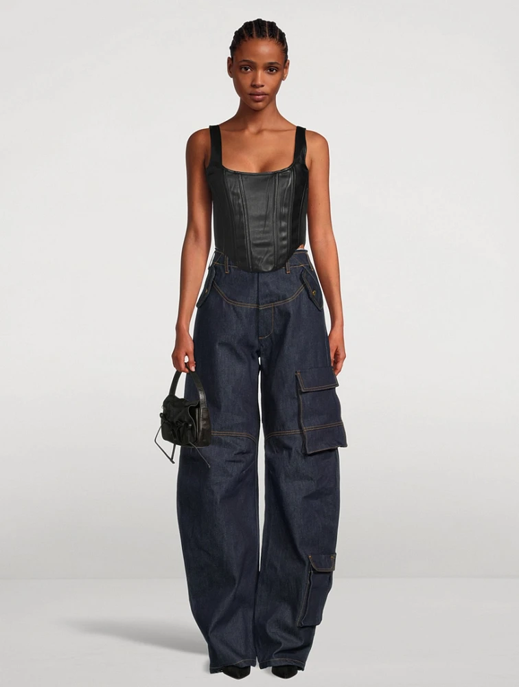 【U LAN】Mine balloon cargo denim pants B647-Cargo-Seamed-Flare-Denim-