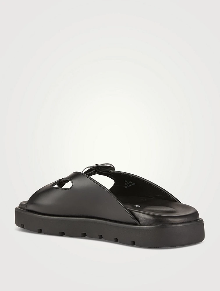 【Alexander Wang】20mm Dome leather flatform sandals Alexander Wang 20mm Dome Leather Flatform Sandals In Black