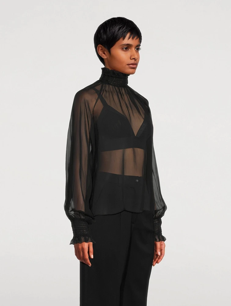 DOLCE GABBANA Smocked Silk Chiffon Blouse | Square One