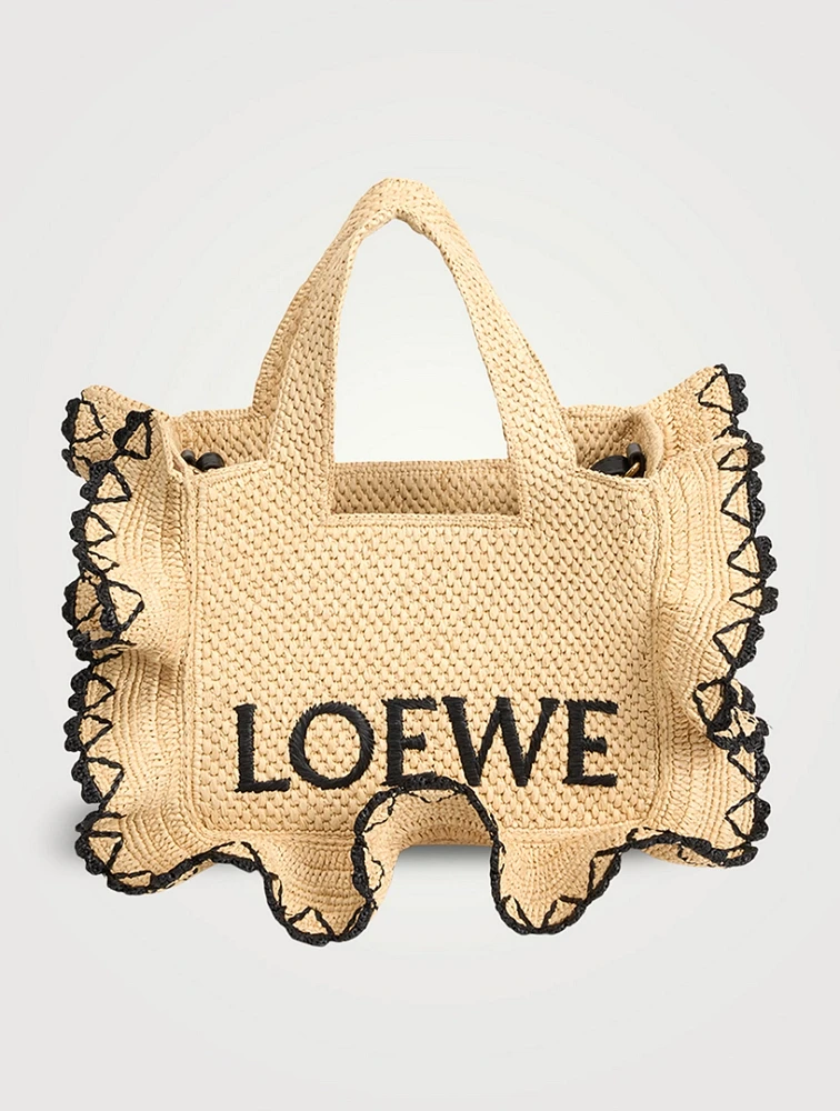 Loewe x Paula's Ibiza Small Font Ruffled Raffia Tote Bag