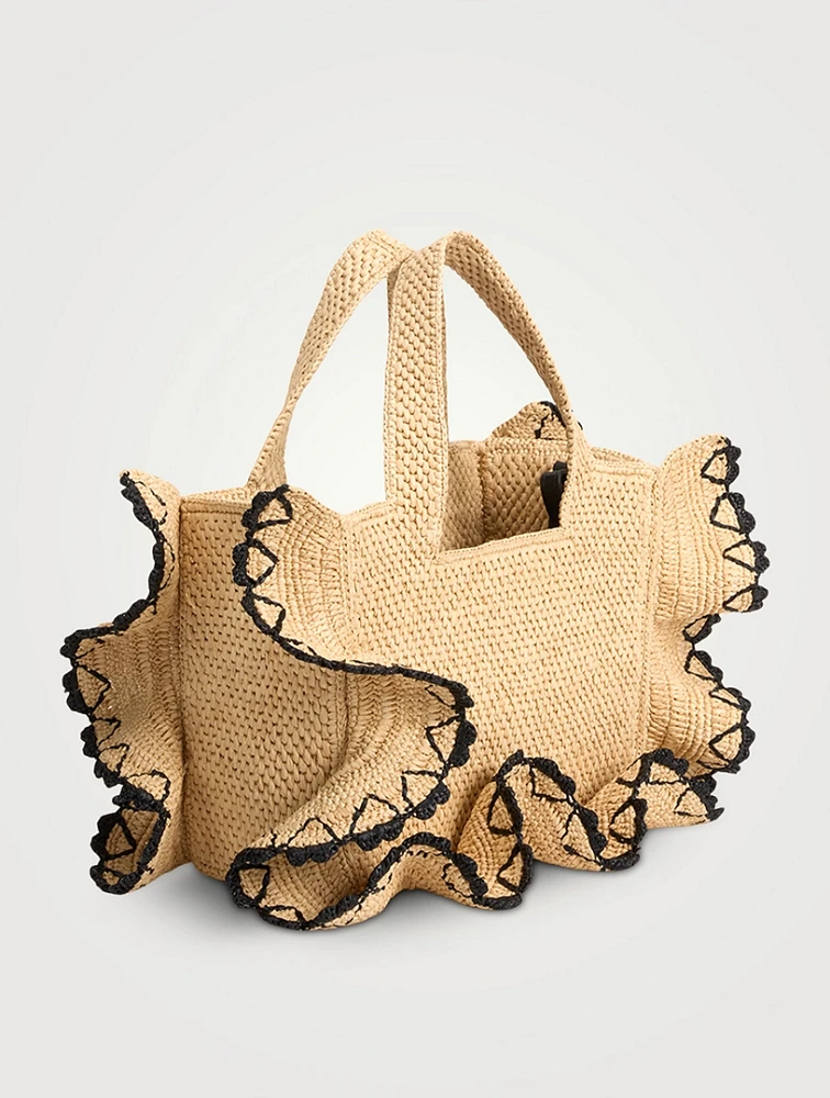 Loewe x Paula's Ibiza Small Font Ruffled Raffia Tote Bag