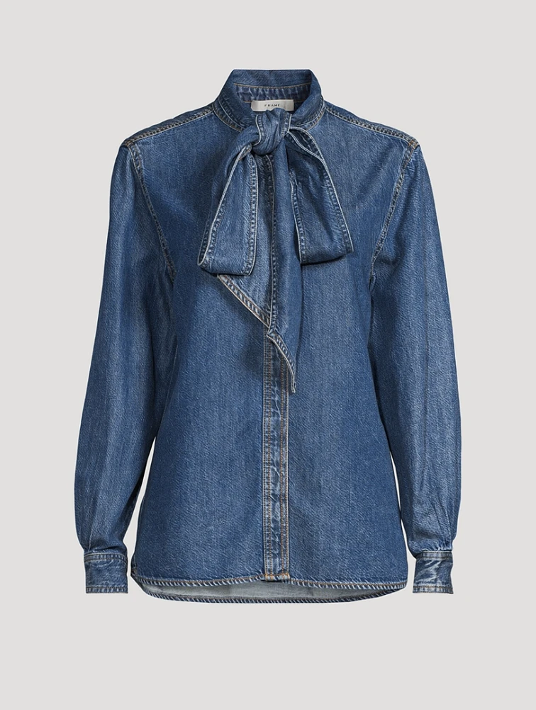 Ralph lauren tie neck denim shirt online