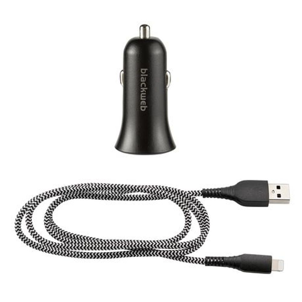 Blackweb DualPort 3 Ft Lightning To Usb Cable Car Charging Kit (Black