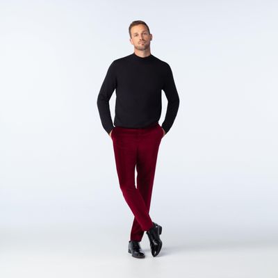 maroon pants white shoes