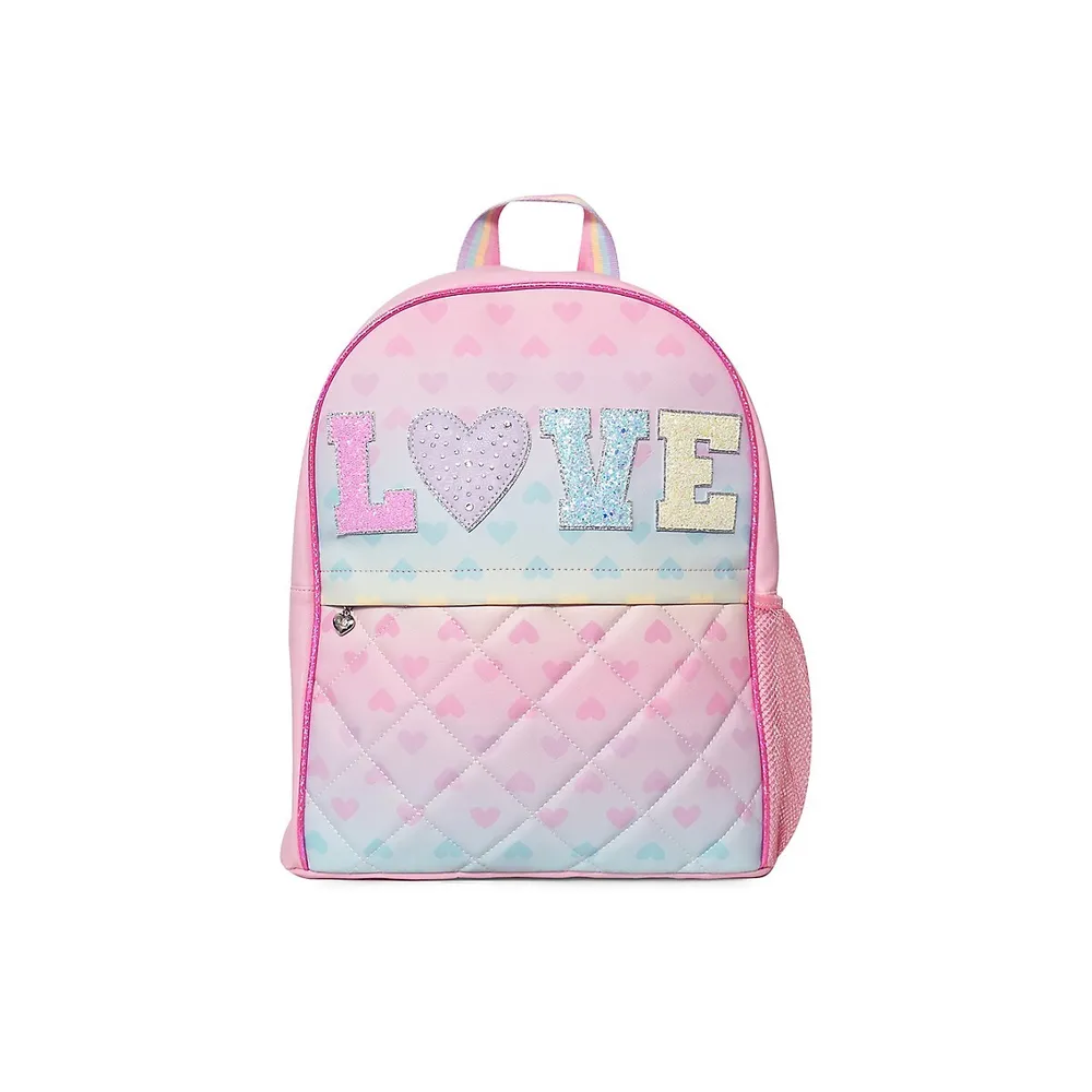 OMG Accessories Kid's Ombre Hearts Quilted Large Backpack | The Pen Centre