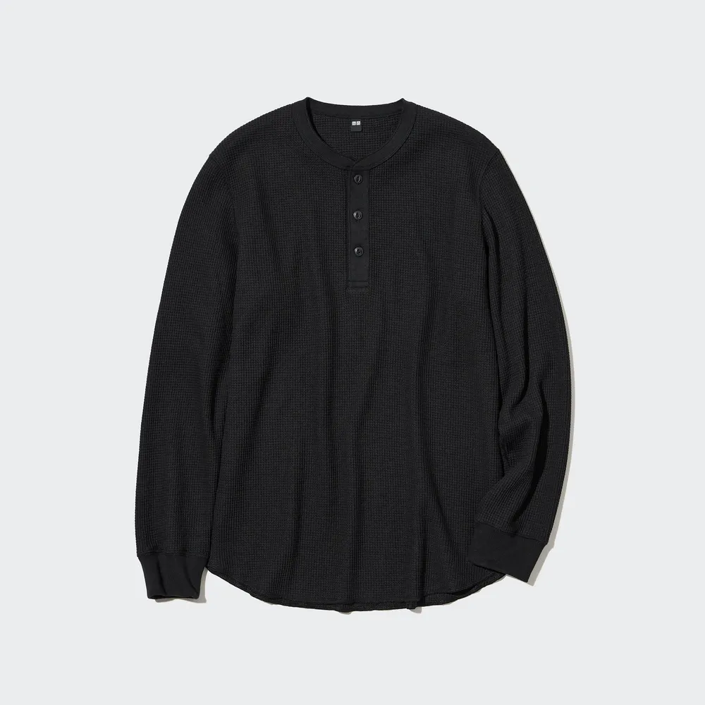 UNIQLO WAFFLE HENLEY NECK LONG SLEEVE T-SHIRT | Square One