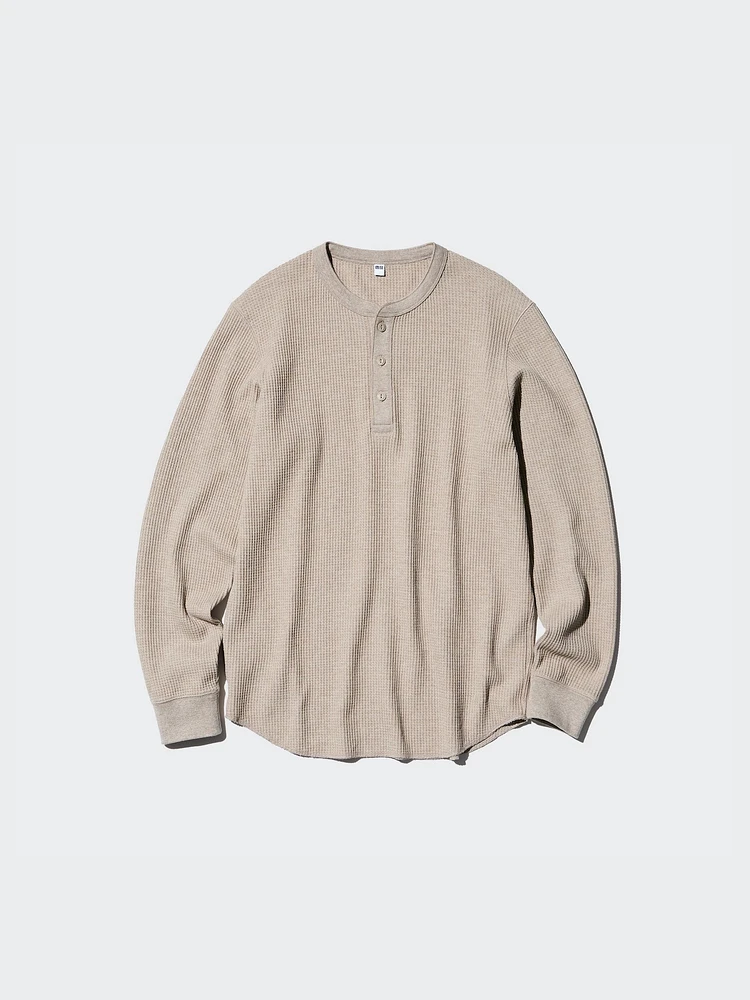 UNIQLO WAFFLE HENLEY NECK T-SHIRT | Square One UNIQLO WAFFLE HENLEY NECK T-SHIRT | Square One