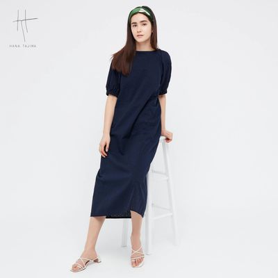 UNIQLO HANA TAJIMA TEXTURED COTTON VOLUME SLEEVE DRESS | Centre