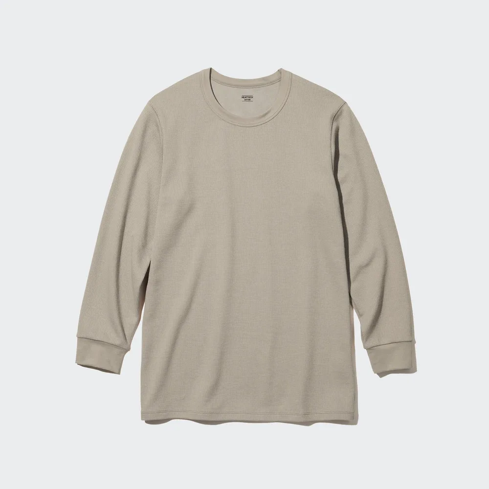 UNIQLO HEATTECH Cotton Waffle Crew Neck Long Sleeve T Shirt Extra