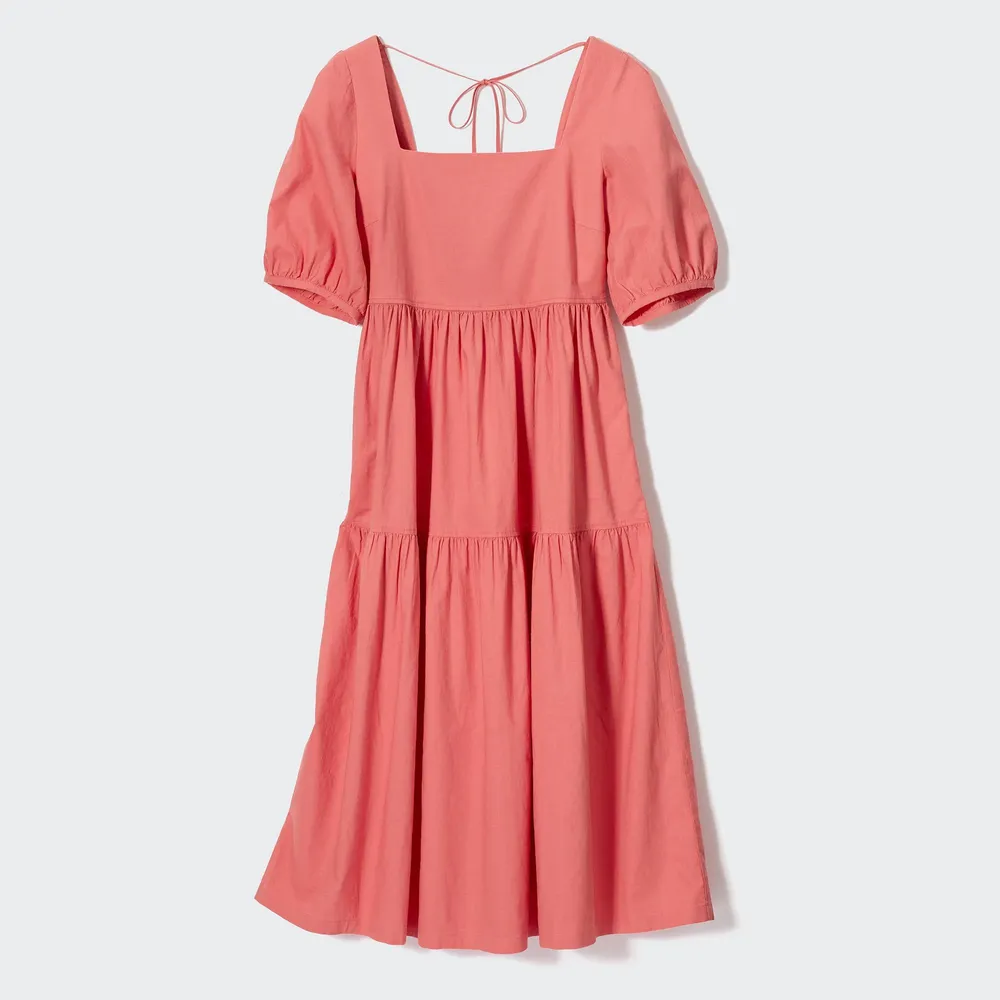 UNIQLO WOMEN LINEN BLEND VOLUME SLEEVE SHIRRING DRESS | Coquitlam