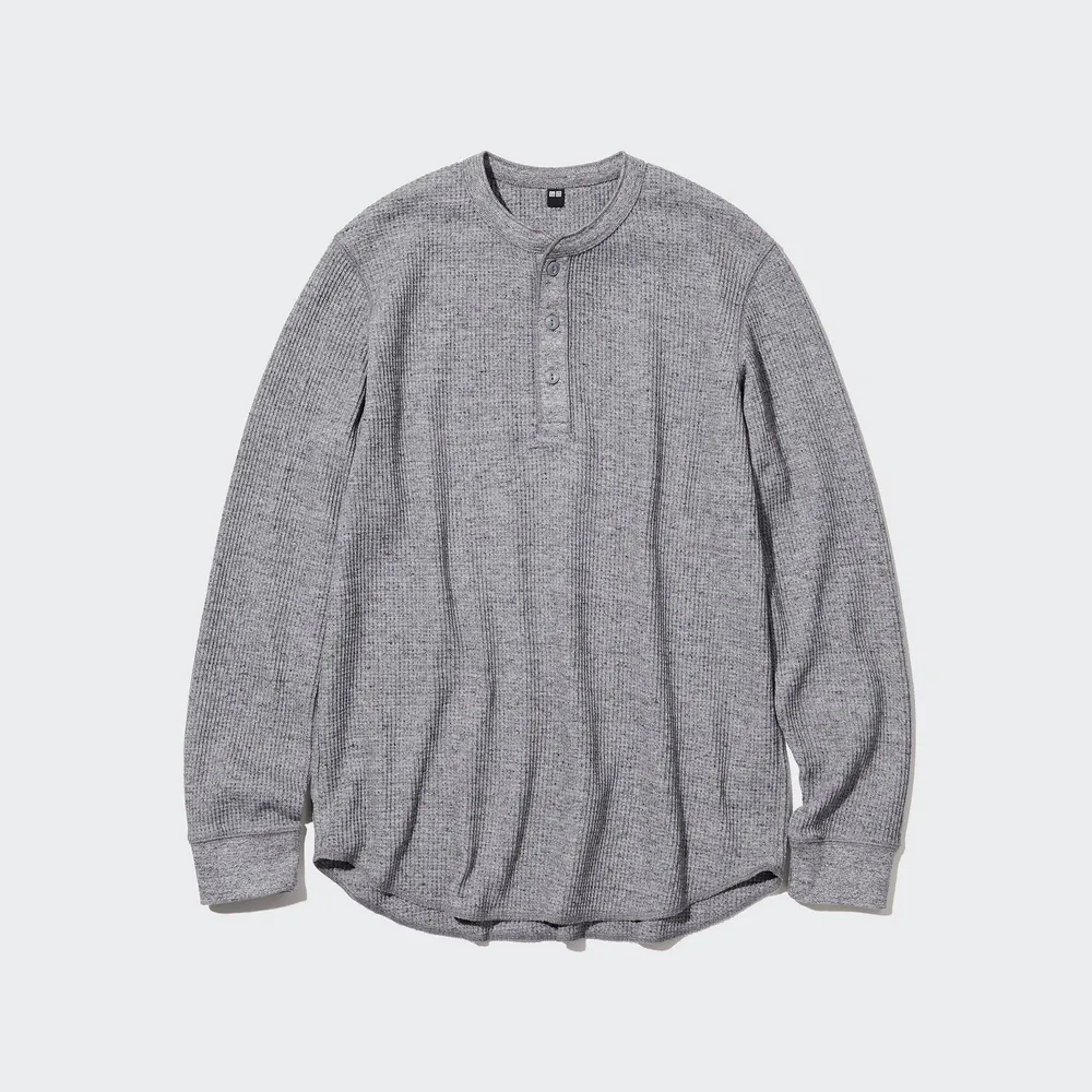 UNIQLO WAFFLE HENLEY NECK LONG SLEEVE T-SHIRT | Coquitlam Centre