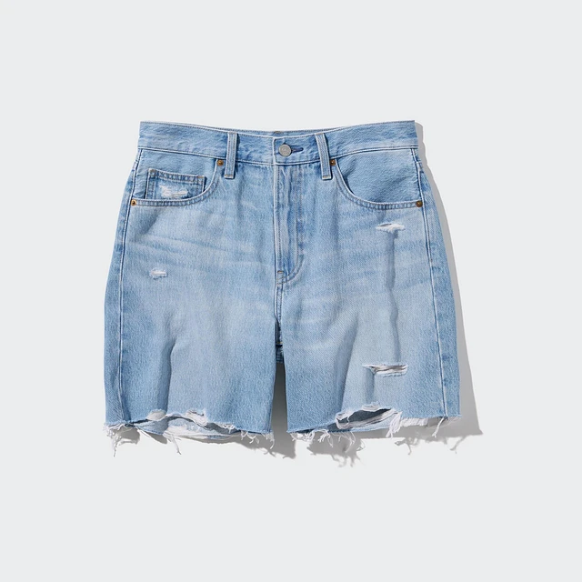 UNIQLO High-Rise Baggy Denim Shorts (Distressed) | Pike and Rose