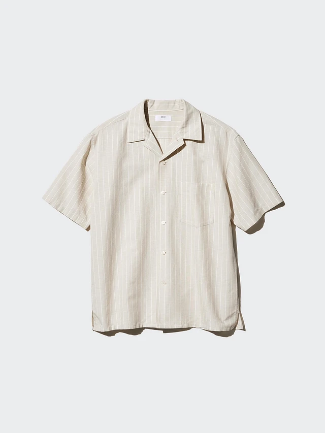 トップス Stripe Open Collar Short Sleeve Shirt L Business Casual Open Collar Stripe Short Sleeve Shirt