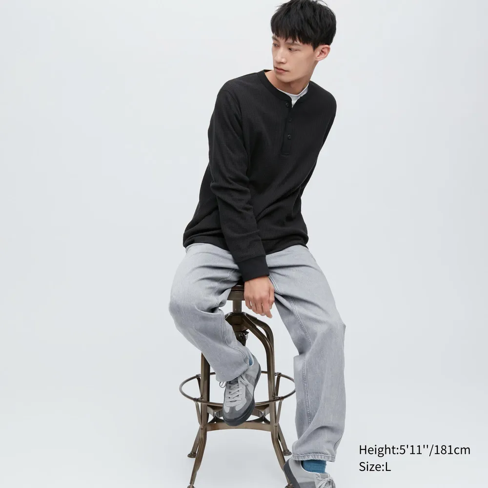 UNIQLO WAFFLE HENLEY NECK LONG SLEEVE T-SHIRT | Square One