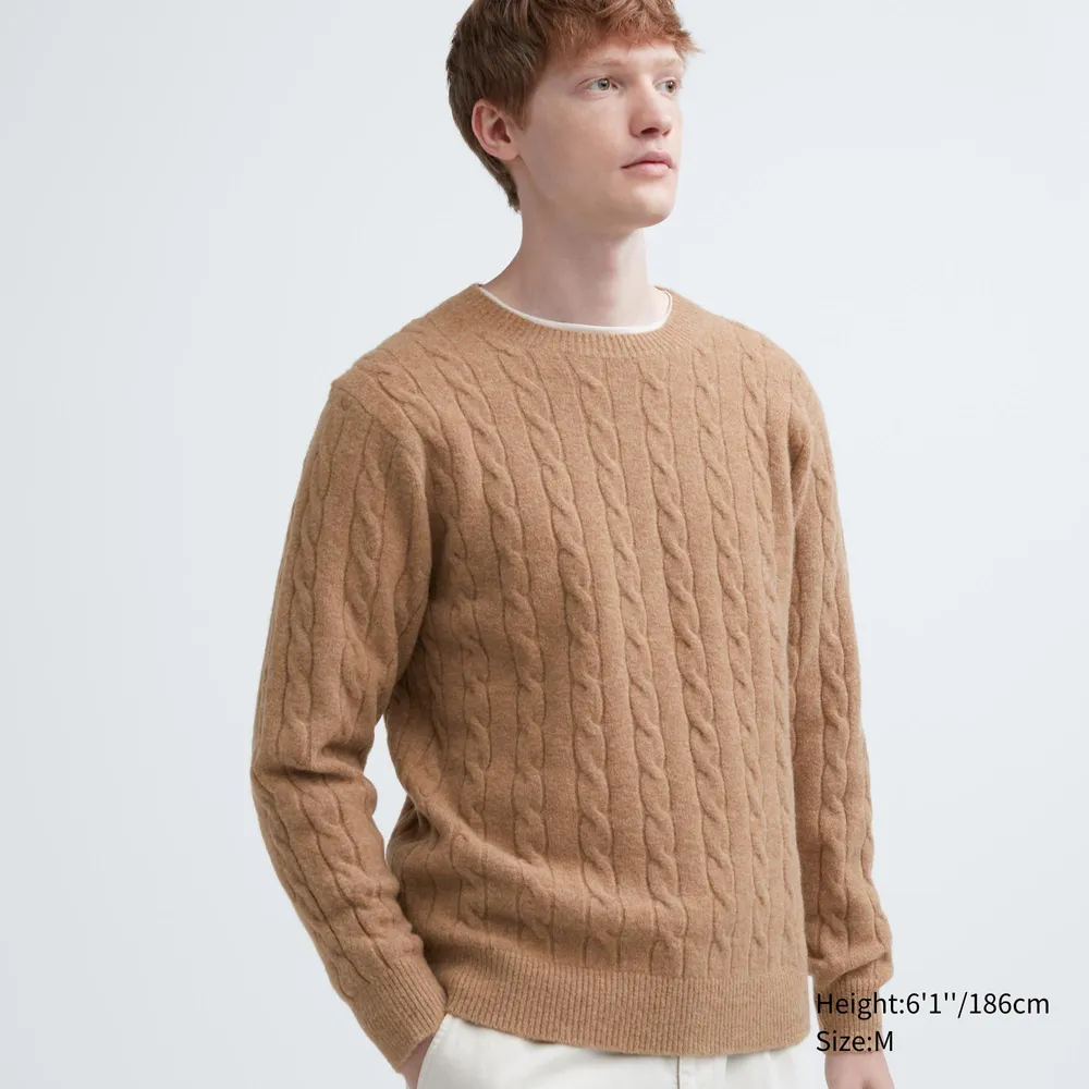 UNIQLO SOUFFLE YARN CABLE LONG SLEEVE CREW NECK SWEATER