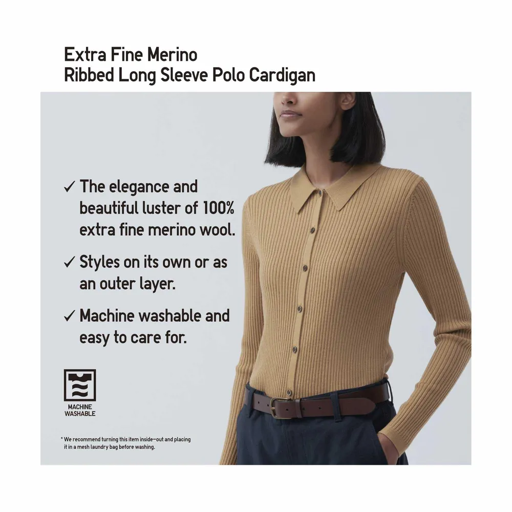 UNIQLO EXTRA FINE MERINO RIBBED POLO CARDIGAN | Coquitlam Centre