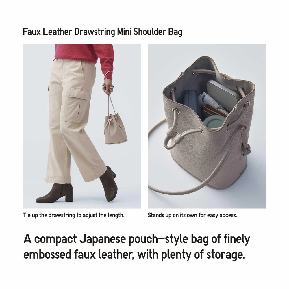 UNIQLO FAUX LEATHER DRAWSTRING MINI SHOULDER BAG | Coquitlam Centre