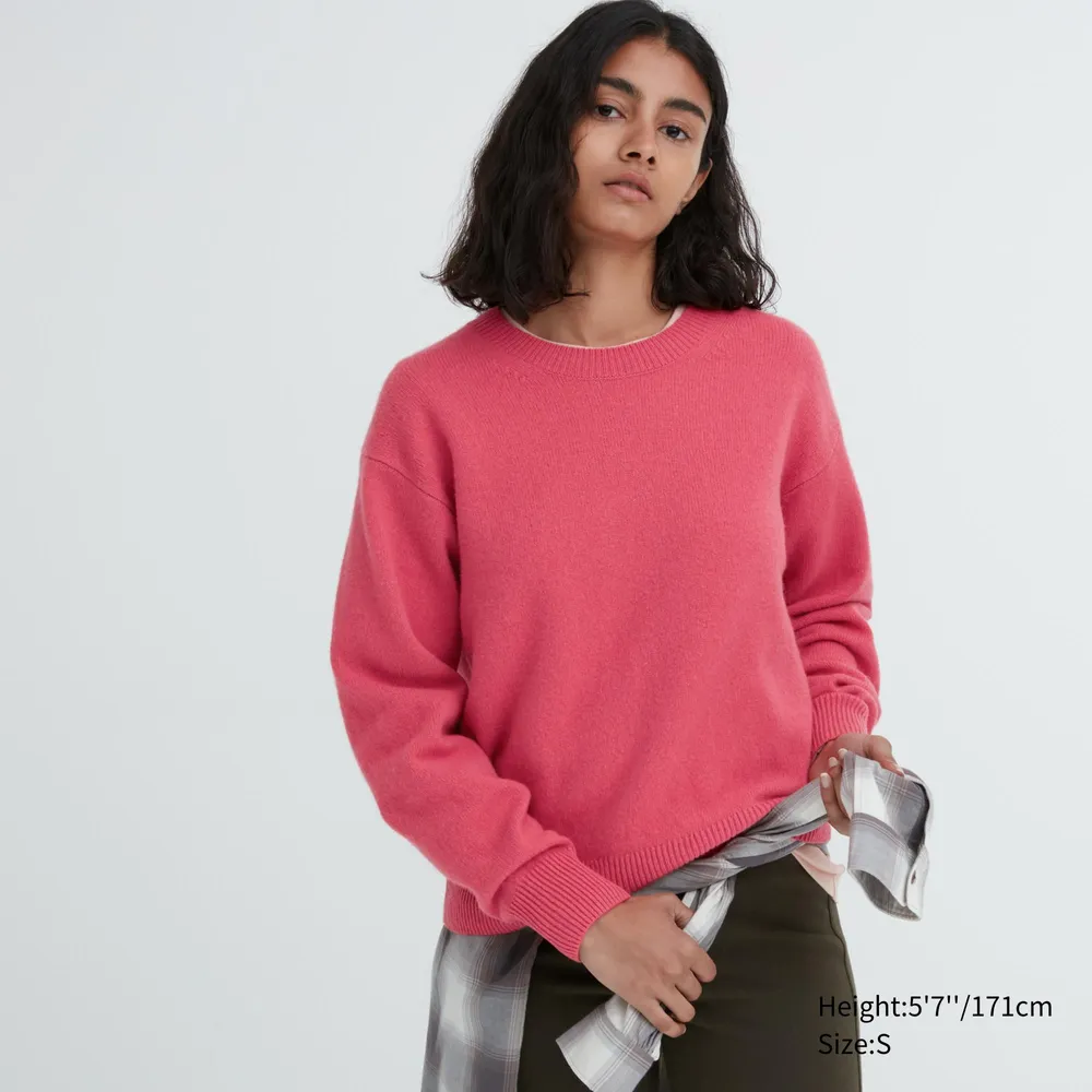 Pink crew neck hot sale sweater women's