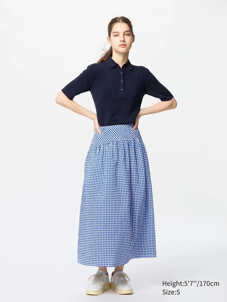 UNIQLO Seersucker Volume Skirt (Gingham) | King's Cross