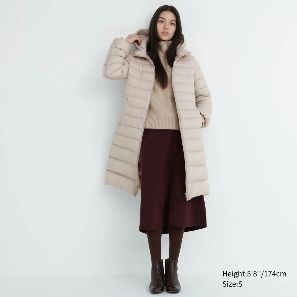 Women ultra light down hooded store coat uniqlo