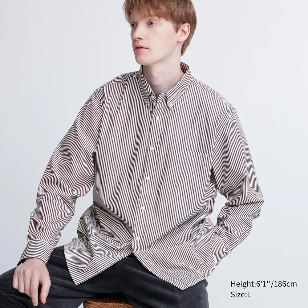 UNIQLO Extra Fine Cotton Broadcloth Striped Long-Sleeve Shirt