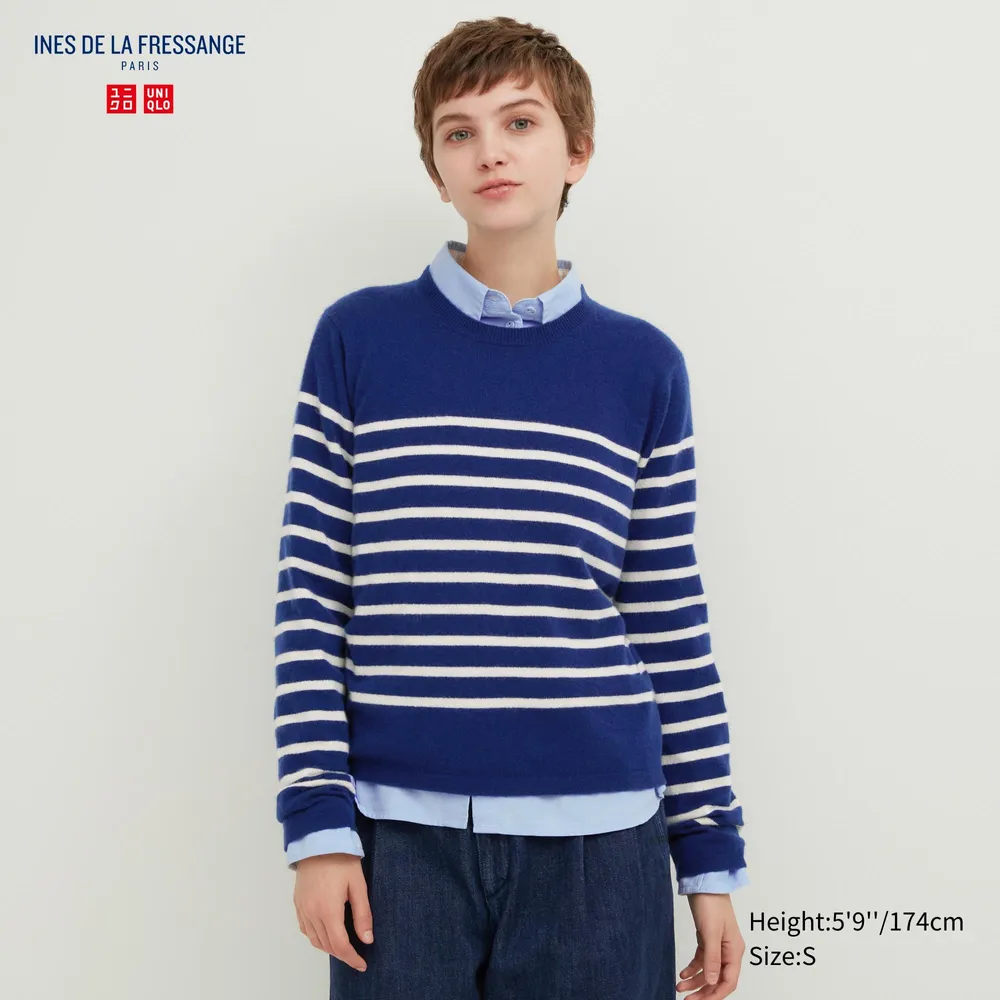 UNIQLO Cashmere Striped Crew Neck Long-Sleeve Sweater (Ines de la