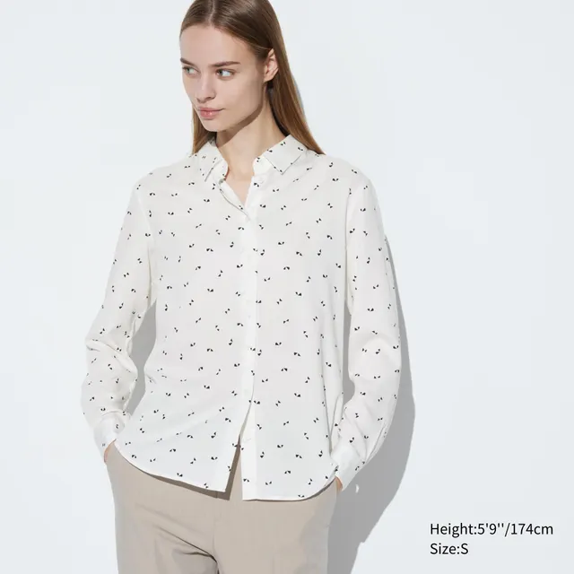 UNIQLO Rayon Printed Long-Sleeve Blouse | Pike and Rose