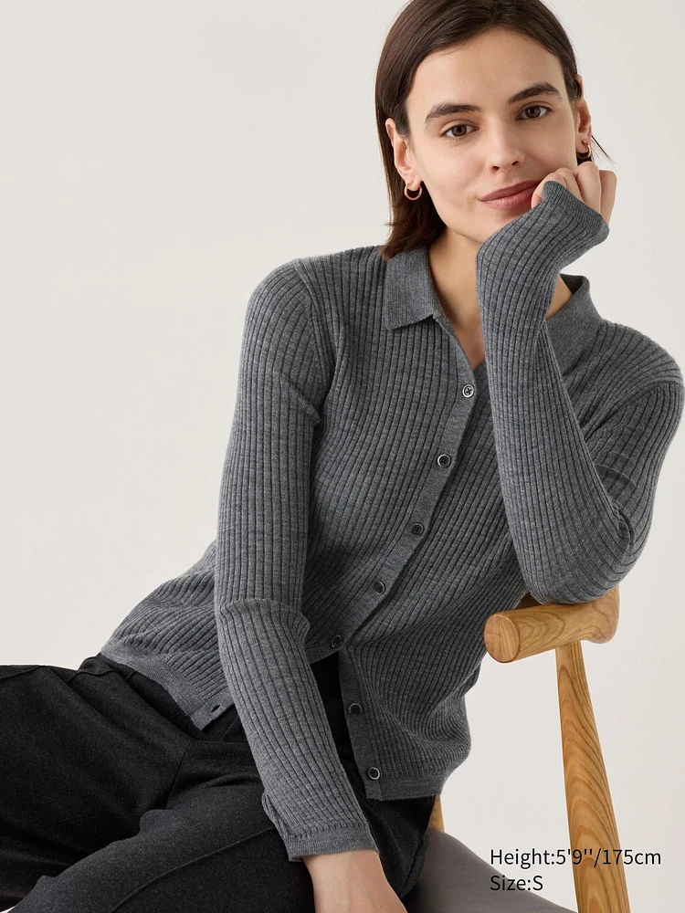 UNIQLO Merino Ribbed Polo Cardigan | Pike and Rose UNIQLO Merino Ribbed Polo Cardigan | Pike and Rose