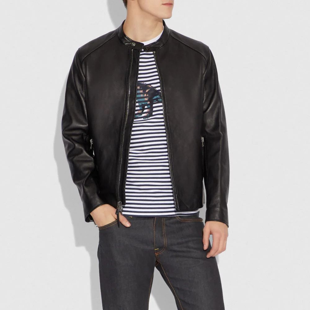 Leather racer jacket clearance coach