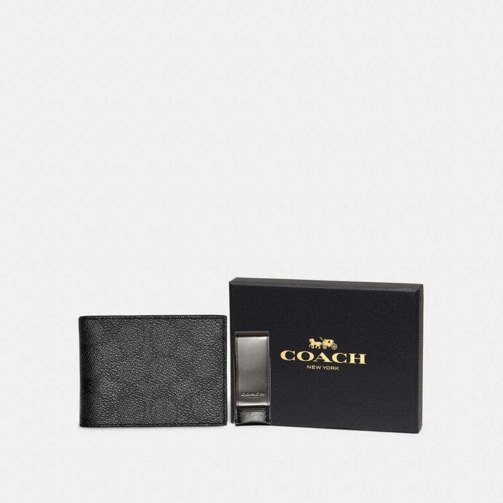 COACH Boxed Slim Billfold Wallet And Money Clip Set In Signature