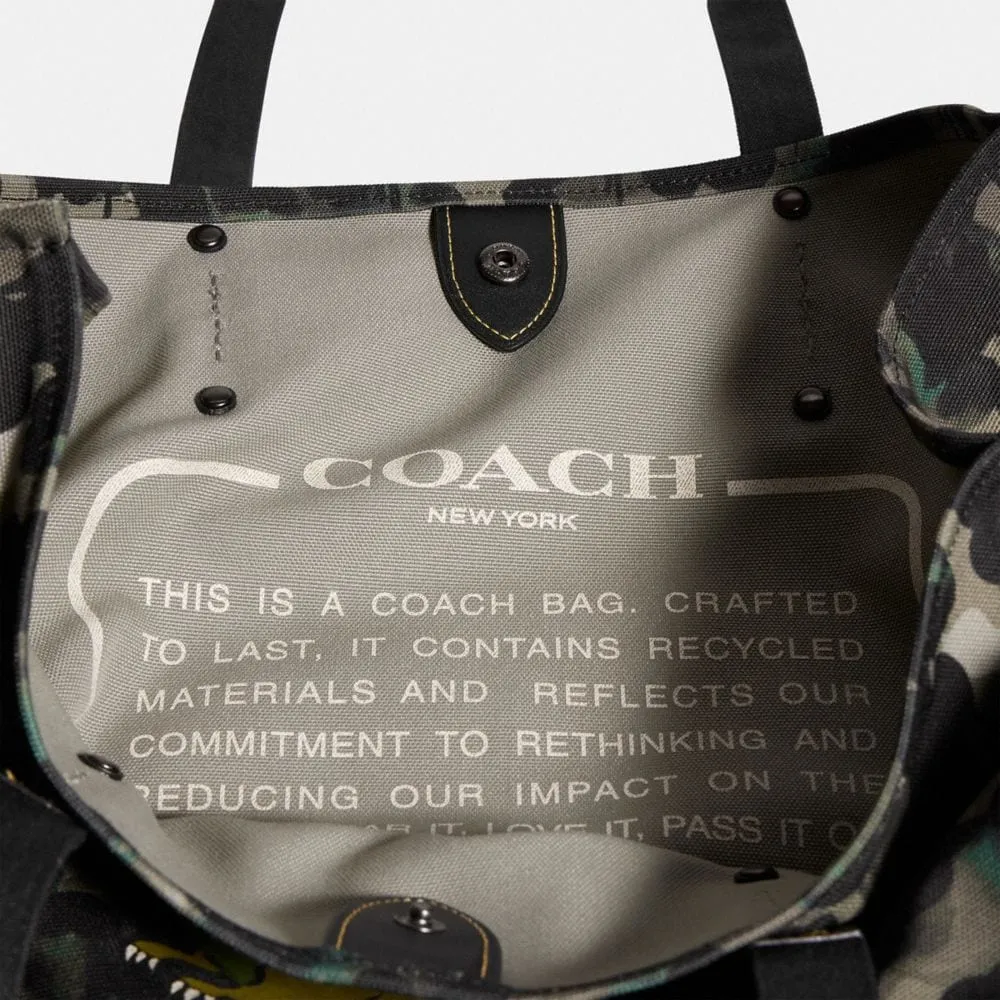 Coach 100 Percent Recycled Canvas Tote 42 With Camo Print And Rexy