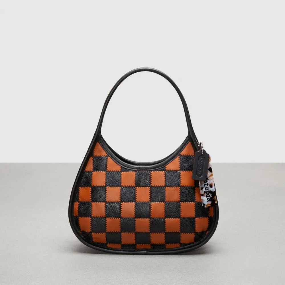 Ergo Bag Checkerboard Patchwork Upcrafted Leather With Zig Zag Stitch