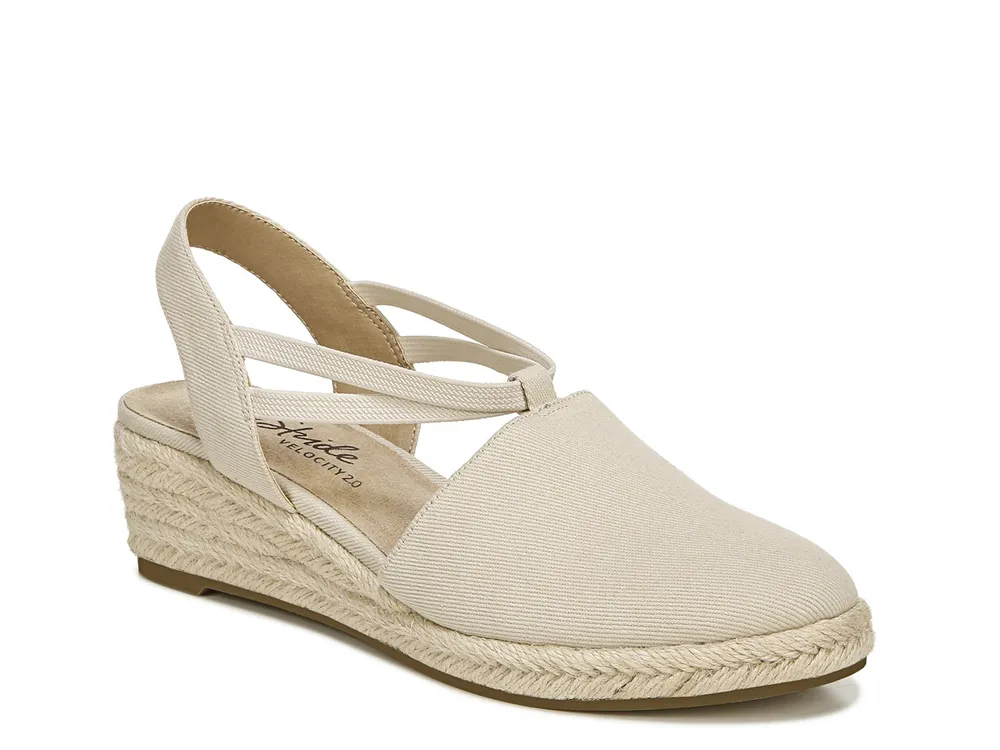 Propet Women's Marlo Espadrille Wedge Sandal - Blue Laser-Cut Sheepskin With Adjustable Strap, Size 7